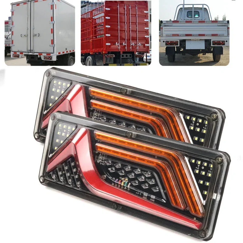 2pcs 12V/24V Trailer Truck Caravan Boat Car Led Rear Stop Tail Light  Waterproof Flow Steering Brake Reversing Traffic Fog Lamp