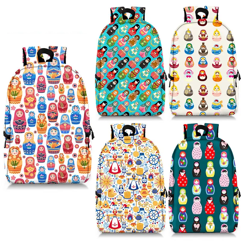 Cute Russian Matryoshka Dolls Print Backpack Boys Girls School Bags Women Rucksack for Travel Large Capability Laptop Bookbags