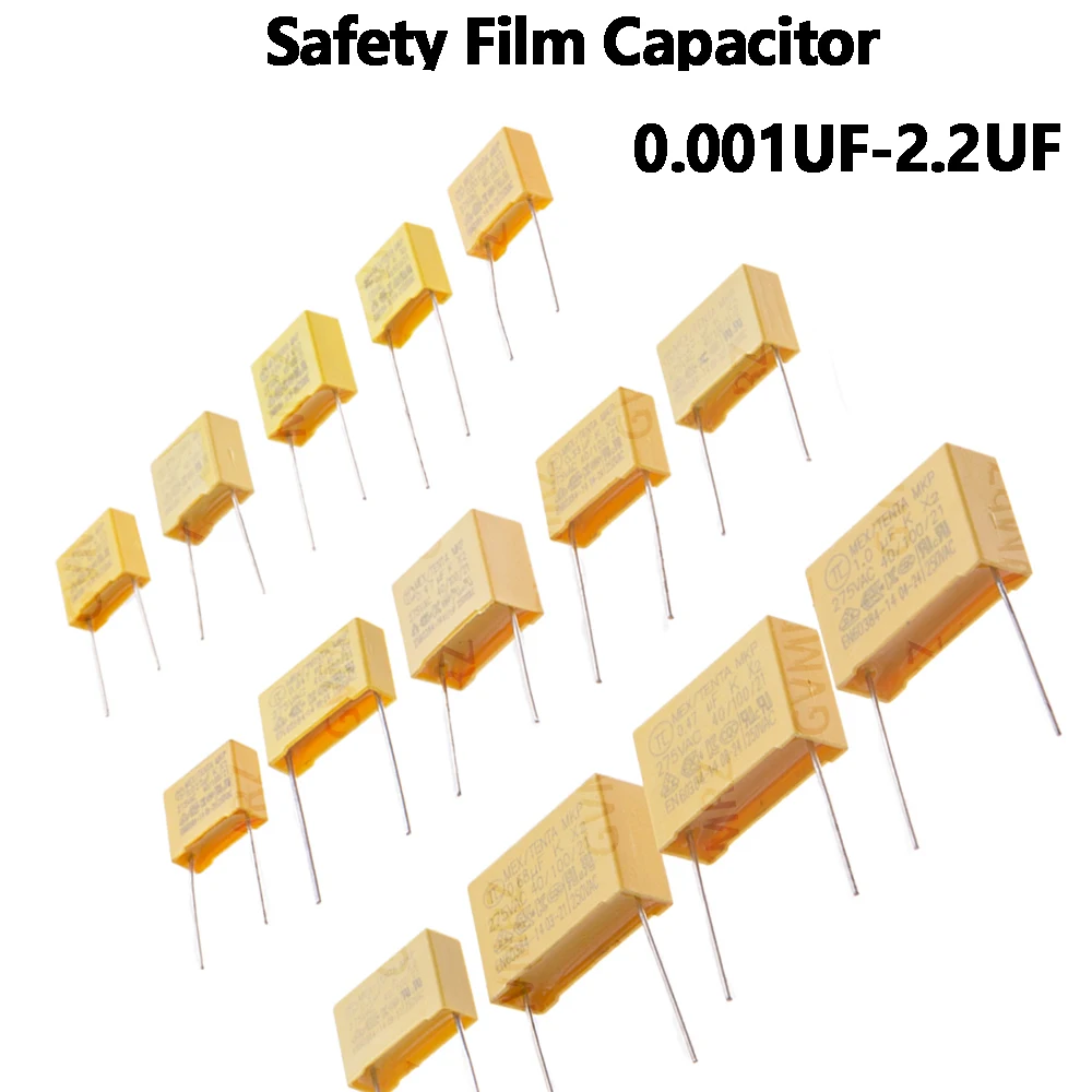 275VAC Safety Film Capacitor Assorted Values 0.001uF–2.2uF Multiple Lead Spacing for Electronics 22.5mm/13mm/10mm  0.022UF 0.33