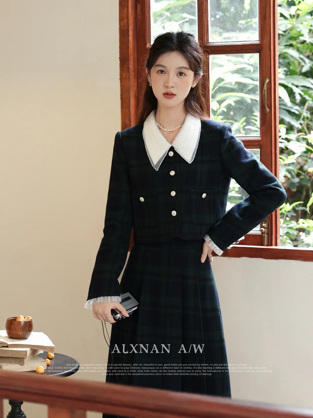 ALXNAN Plaid Skirts for Women A-line Elastic High Waist 2024 Autumn Winter Preppy Pleated Midi Skirt Sold Separately LXN32066BSQ