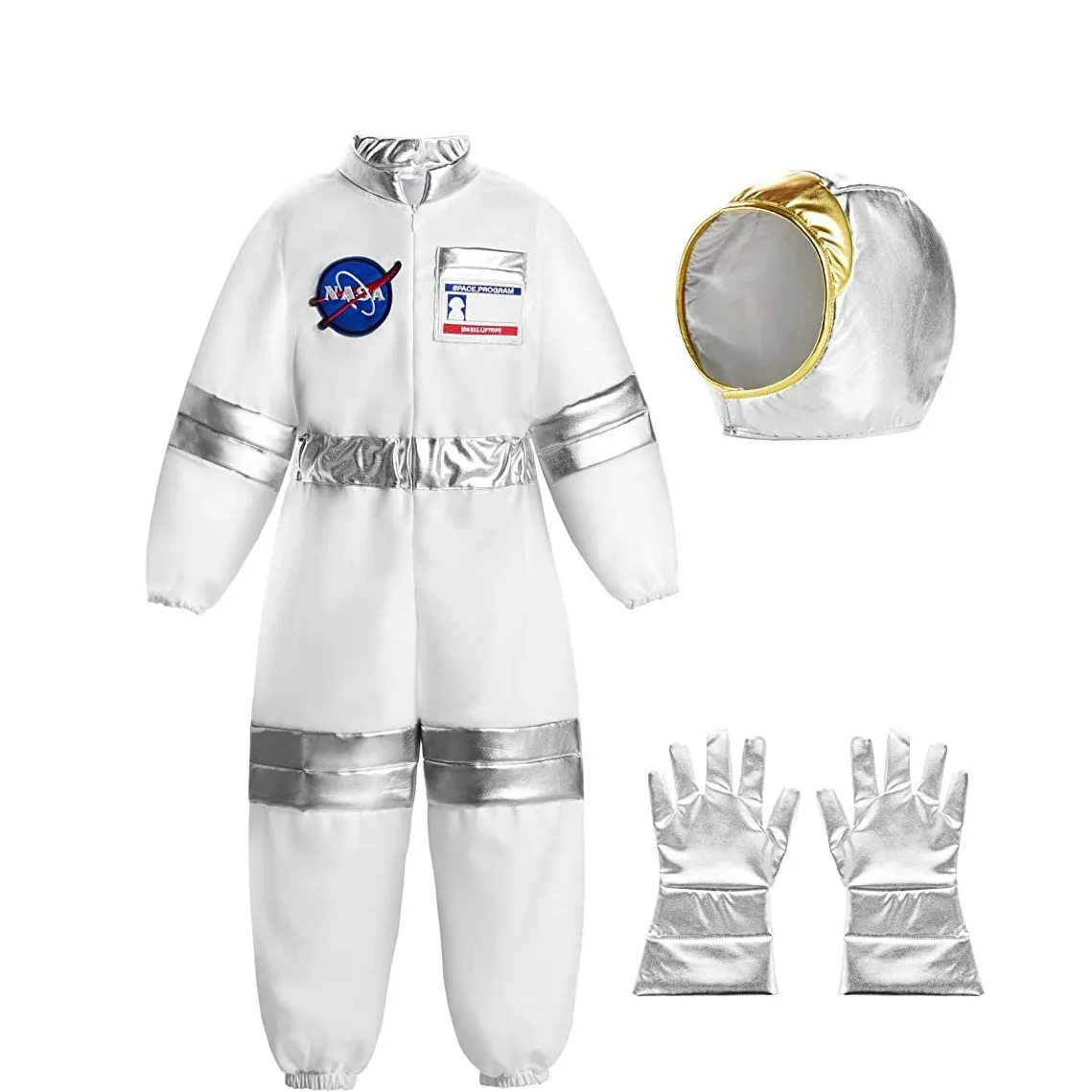 Astronaut Costume for Kids Space Pilot Jumpsuit with Helmet Pretend Dress up Role Play Set Birthday Gifts Boys Girls