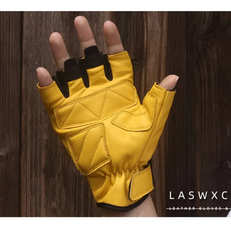 

Мотоциклетные спортивные перчатки из натуральной кожи с половиной пальца для велосипеда, мужчин и женщин, противоскользящие, защита козьей кожи, darevie Cycling