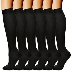 Calcetines de compresión para enfermera, medias de Color sólido, Color negro, 6 pares