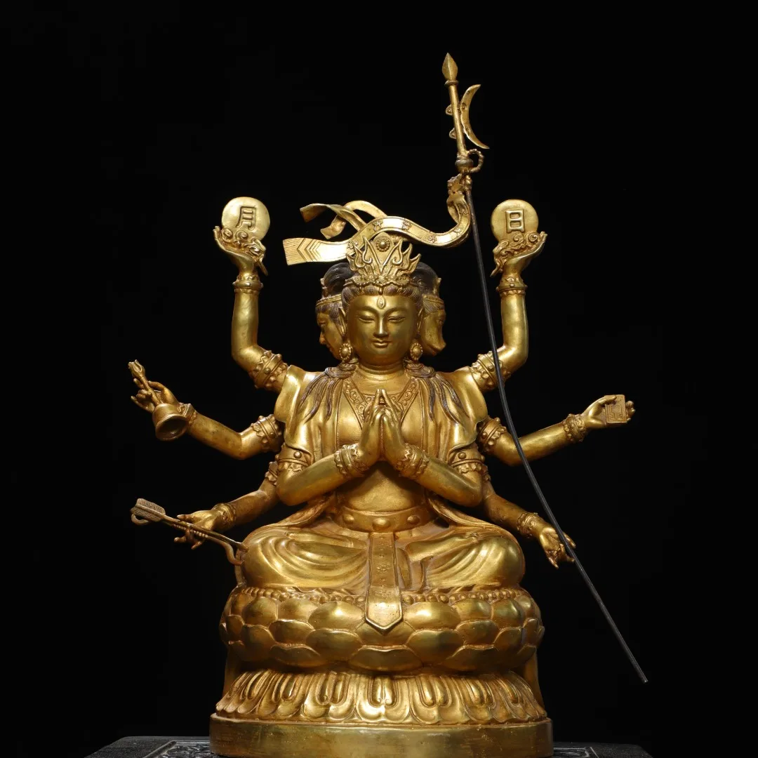 Old Bronze Gilded High Relief The Goddess of Big Dippers Immortal Doumu Yuanjun Sitting Buddha Lotus Terrace Worship Hall