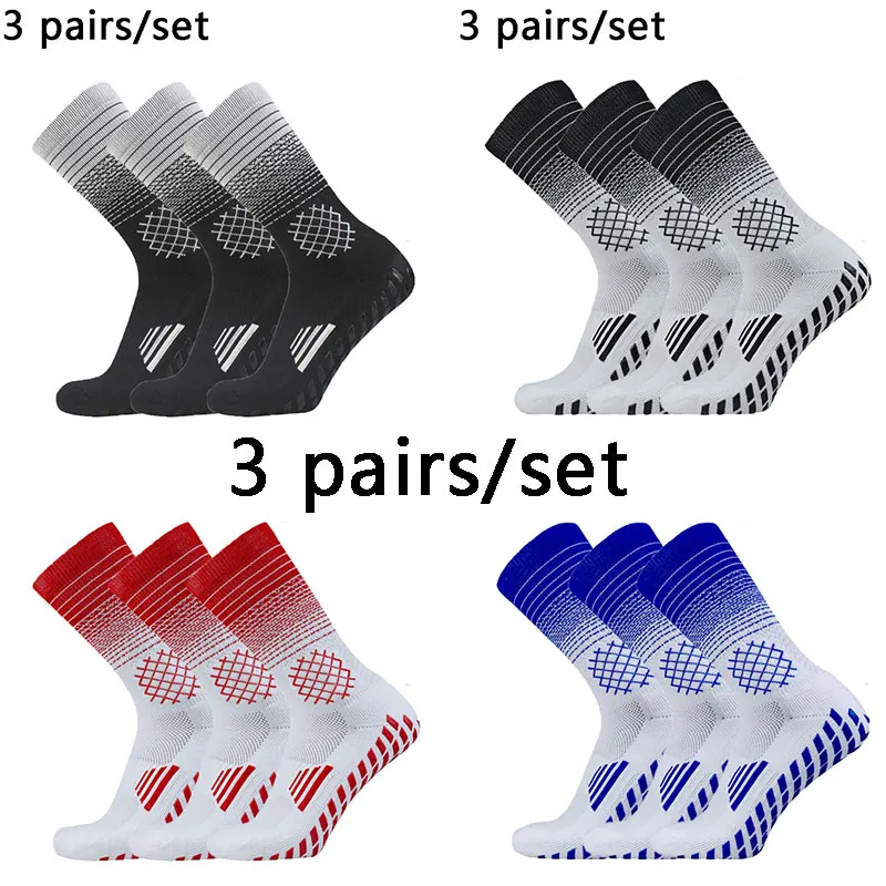 3 pairs  Grid pattern Anti-slip Soccer Socks Men Women Outdoor Sport Grip Football Socks antideslizantes de futbol