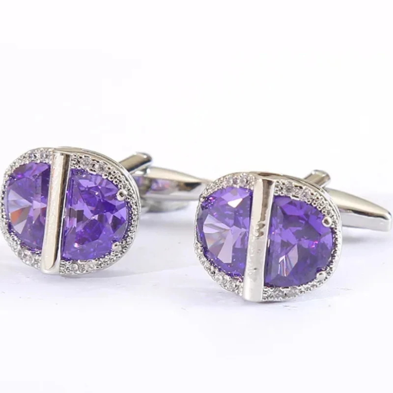 Gemelos Dobles de Cobre con Incrustaciones de Zirconia Semicirculares para Hombre, Accesorios de Vestir para Camisa Francesa y Traje, Diseño Original