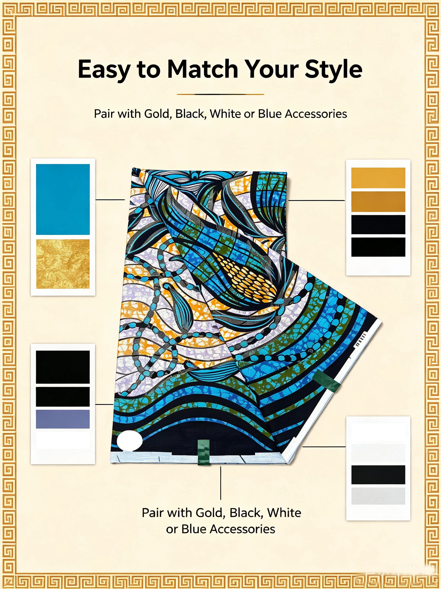 High Quality African Ankara Wax Pagne Print Fabric Blue Corn Pattern Gold Glitter Ghana Nigeria Style Cloth For Women Dress view 6