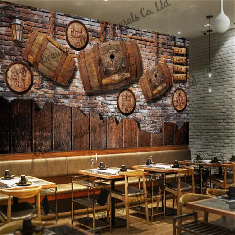 

Vintage Wooden Wine Barrel Wallpaper Mural Beer Bar Club KTV Restaurant Snack Bar Background Wall Papel De Parede Contact Paper