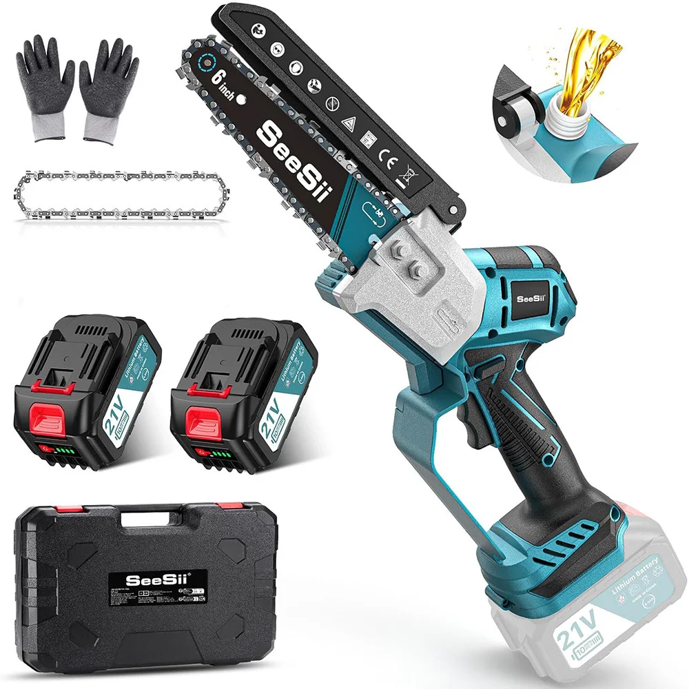 Seesii 6'' Kabellose Bürstenlose Kettensäge Mini Elektrische Kettensäge Holzbearbeitung Gartenpflege Elektrowerkzeuge für Makita 18V Akku