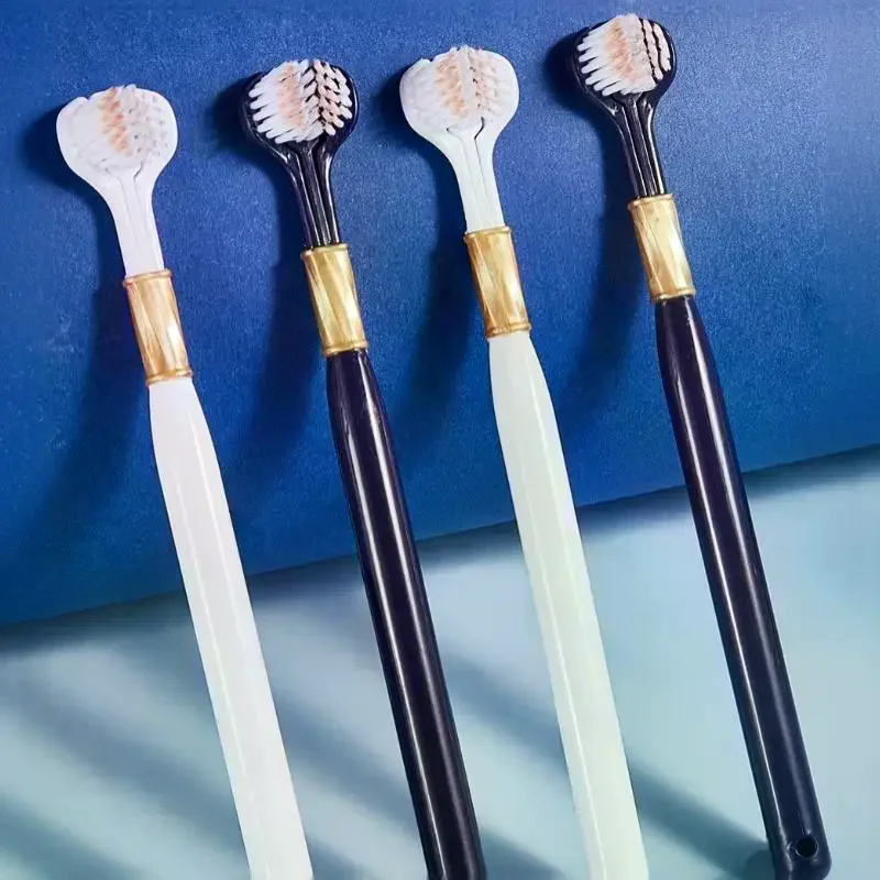 Family Soft Bristled Three Sided Toothbrush - Efficient Cleaning Three Headed Manual Toothbrush 6Pcs