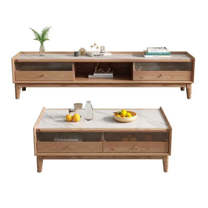

Nordic solid wood rock slab coffee table, TV cabinet combination, household locker