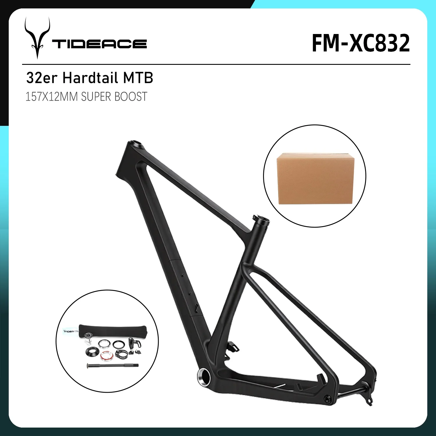UDH Hanger 32 Zoll MTB-Rahmen Tideace Bike 32er Rahmen Hardtail Carbon Mountainbike-Rahmen 32'' mit Unterrohr-Aufbewahrungsbox