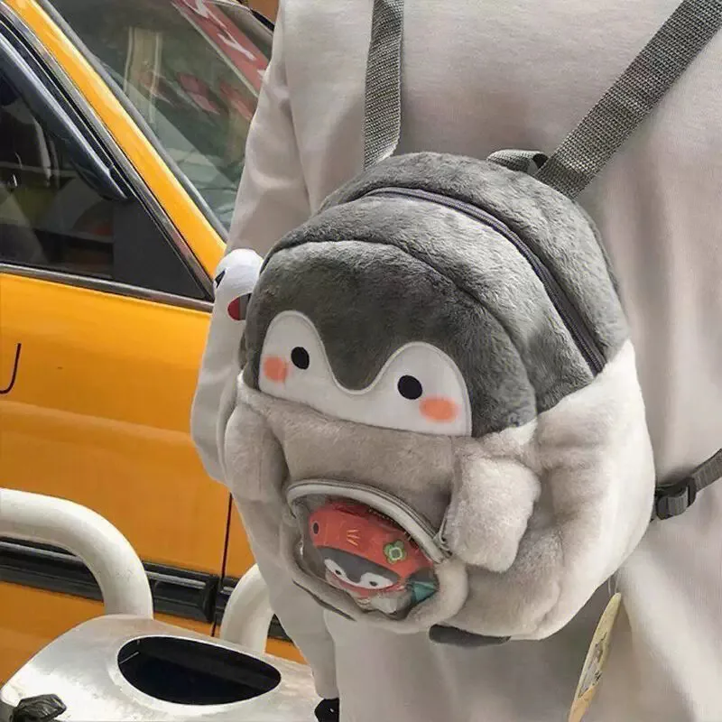 Cute Penguin Plush Backpack Women's Doll Bag  Casual Bookbag Double Shoulder Bag Cartoon JK Girl Toy Stuffed Animal Bag