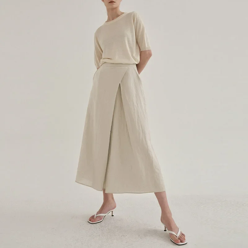 

Fashion Cotton Linen Cropped Wide-leg Pants 2024 Summer Casual Loose High-waist Streetwear Oversize Trouser Female Pants