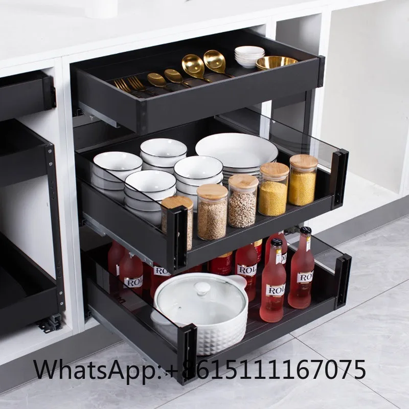 Feiou Tall Cabinet Pull Out Basket Deepened Flat Drawer Kitchen Storage Organizer For Tableware Snacks Custom Size Available