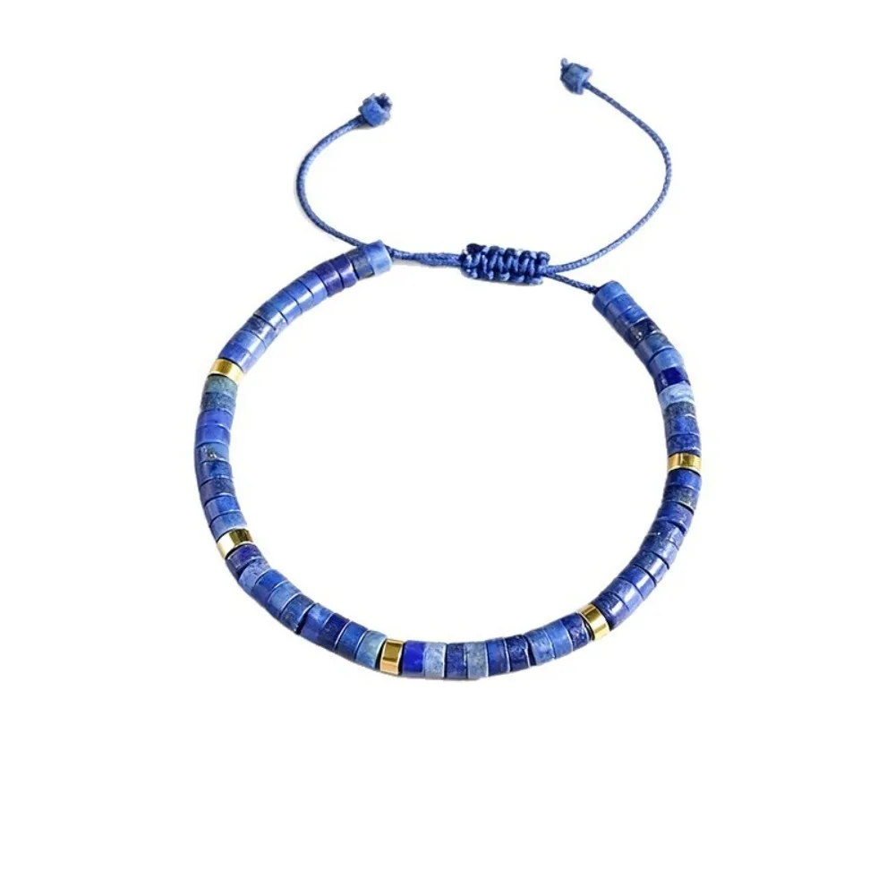 2-piece Set of Stacked Lapis Lazuli Elastic Bracelet and Braided Rope Bracelet Set, Showcasing Men's Personality and  Best Gift