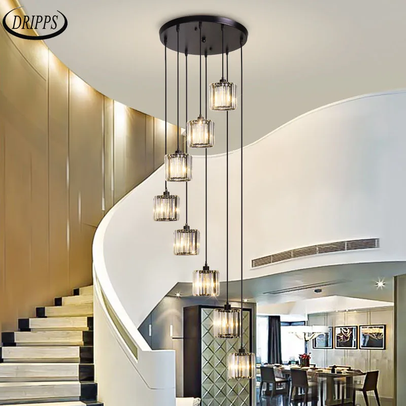 

Modern crystal chandelier staircase chandelier living room crystal ceiling lamp dining room LED chandelier villa crystal lightin