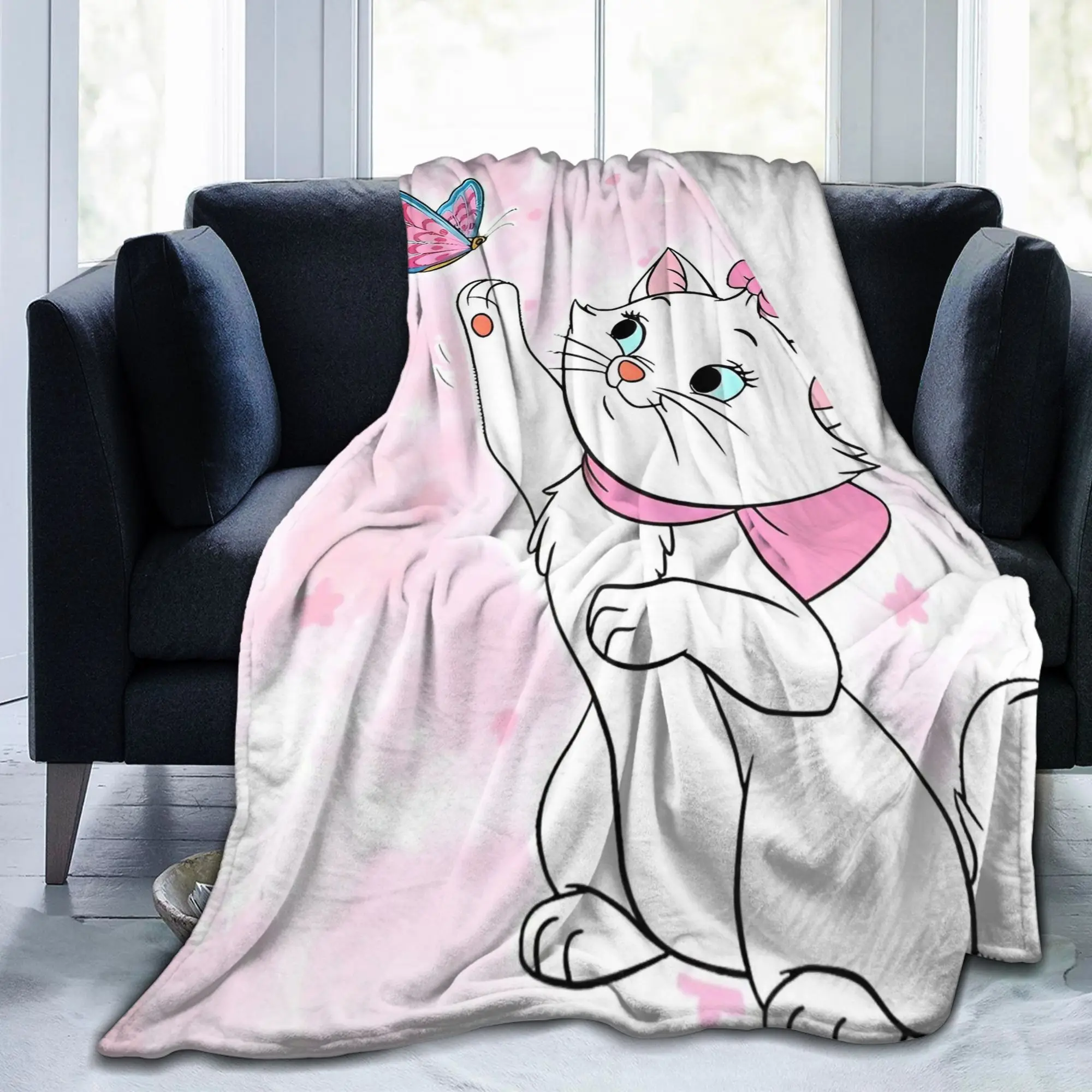 

Marie Cat Blankets Coral Fleece Plush Cute Cat Multi-function Lightweight Thin Throw Blanket for Home Couch Rug Piece