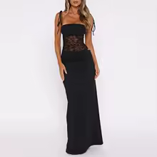 Fashion Elegant Holidays Summer Splicing Long Dress Sexy Backless Dresses for Women New 2025 Lace Slimming Hollow Out Maxi Dress - AliExpress 