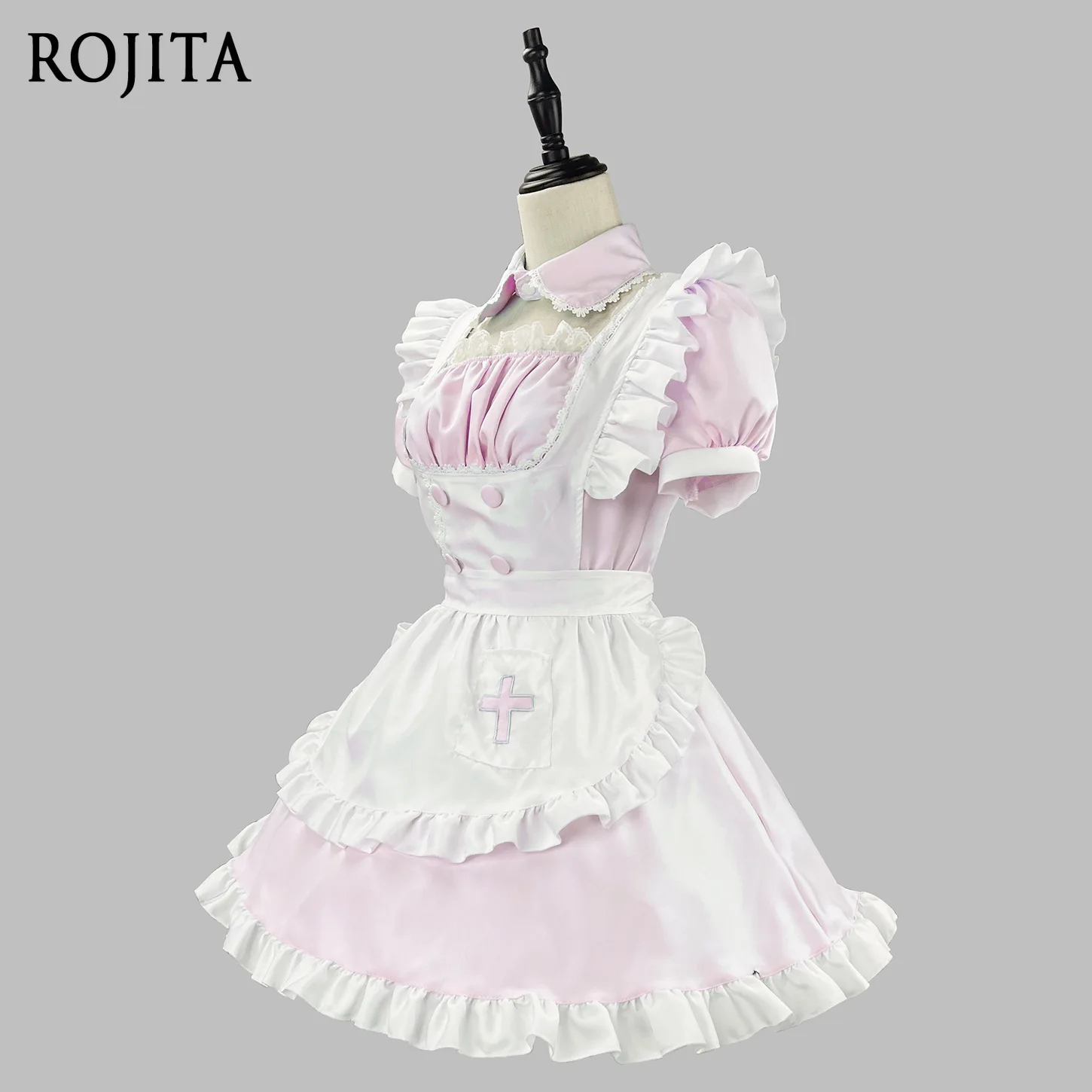 

Puff Sleeve Summer Dress Women 2025 New Angel Aqua Medical Maid Costume Maid Outfit Cosplay Dress + Fake Collar + Apron