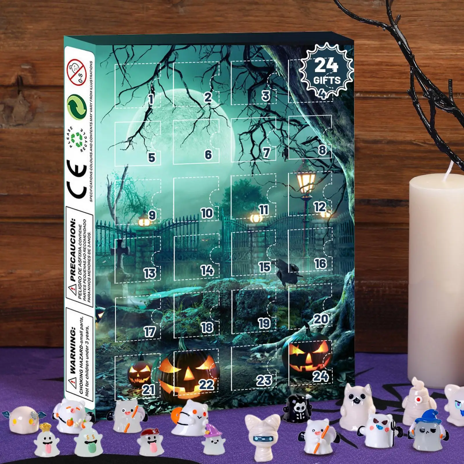 

Календарь обратного отсчета на Хэллоуин, 24-дневные Адвент-фигурки ужасов на Хэллоуин, календарь, фигурки из смолы, украшения для дома для настольных девочек