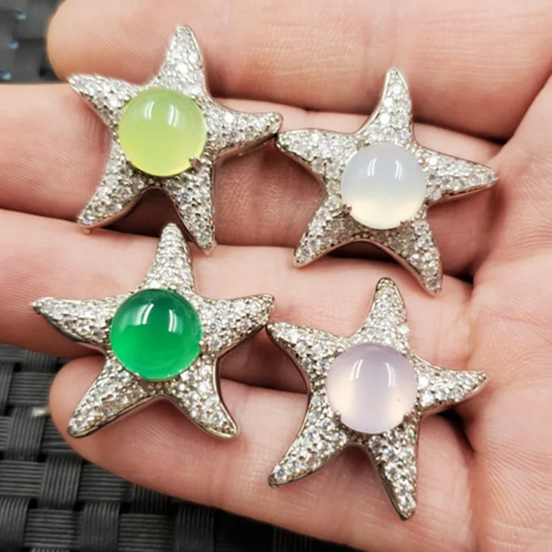 Jade Bracelet Ice-like Chalcedony Five-Pointed Star Pendant White Chalcedony Heart-Shaped Pendant Fruit Green Chalcedony Pendant