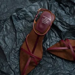 2024 New Women's Shaped High Heel Summer Luxury Cowhide Spaghetti Strap Slingback Women's Fashion Sandals