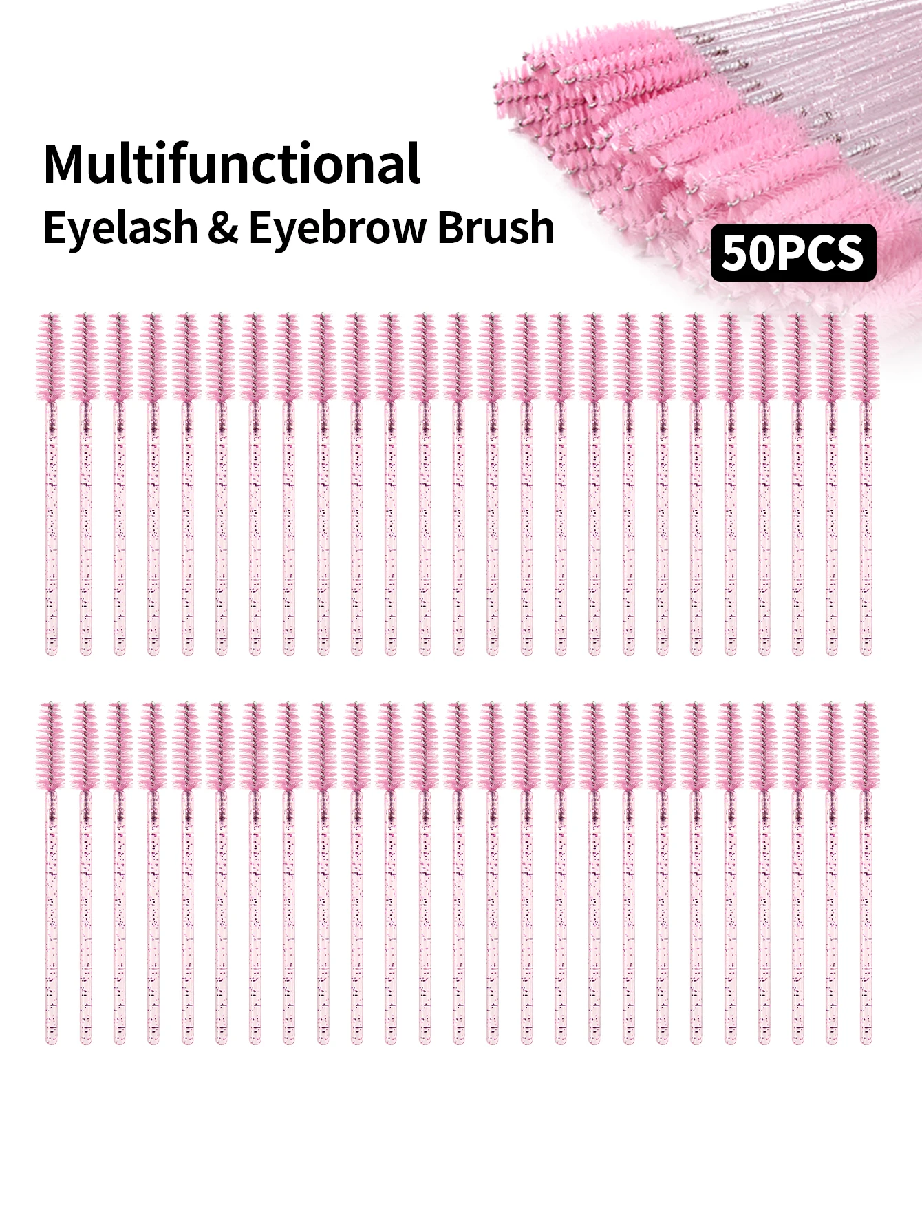 50Pcs Disposable Lash Spoolie Brushes Glitter Crystal Handle Eyelash Mascara Wands Eyebrow Comb Makeup Tools with Storage Bag