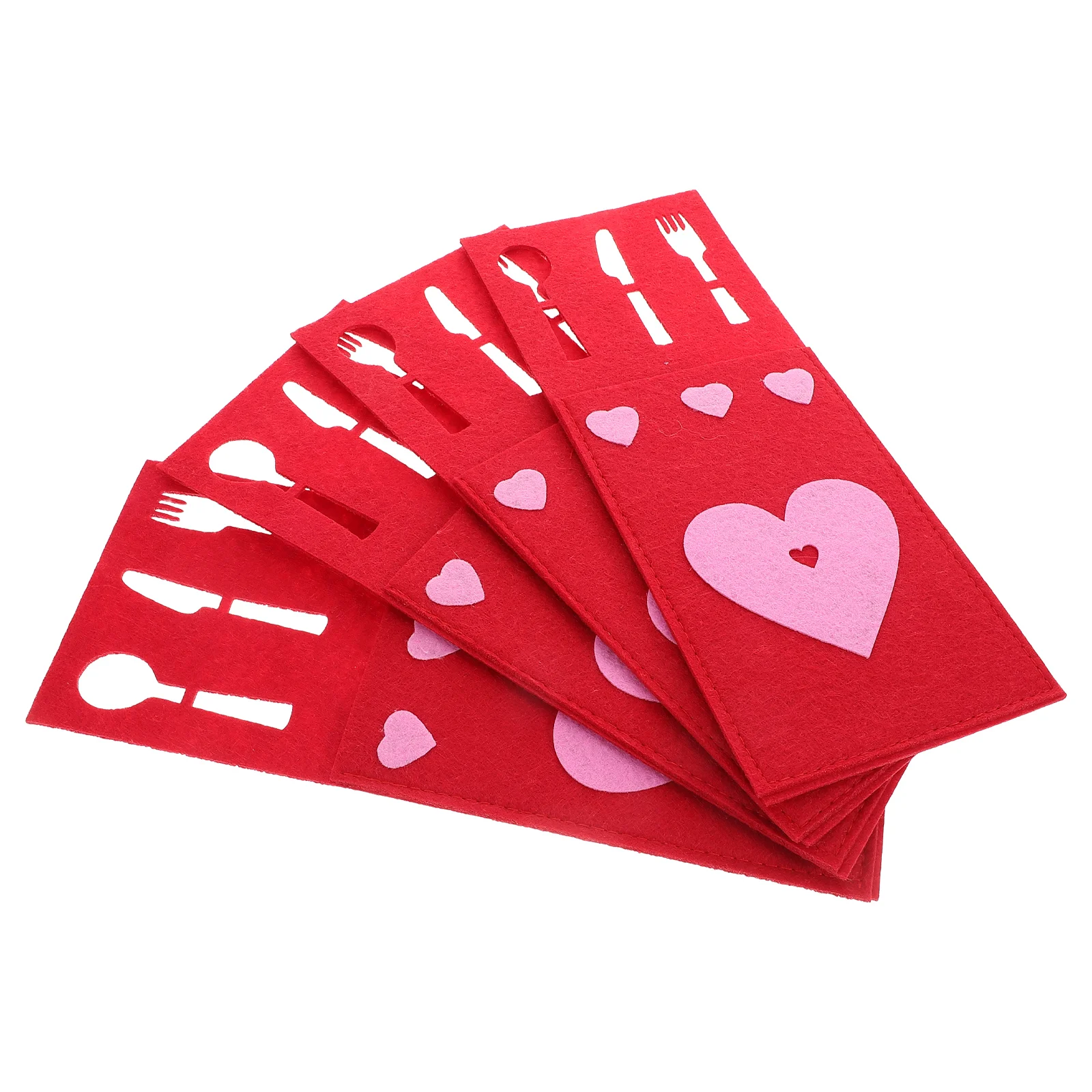 

4 Pcs Valentine's Day Rectangular Cutlery Bag Elegant Heart Design Large Capacity Silverware Holder Fork Spoon Napkin