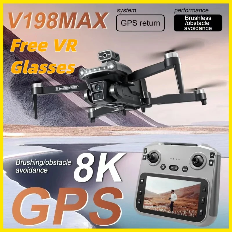 Дрон VEVLO 2026 V198 MAX 8K/4K HD FPV с бесщеточным двигателем, лазерным обходом препятствий, оптическим позиционированием, складной мини-квадрокоптер для Xiaomi VR