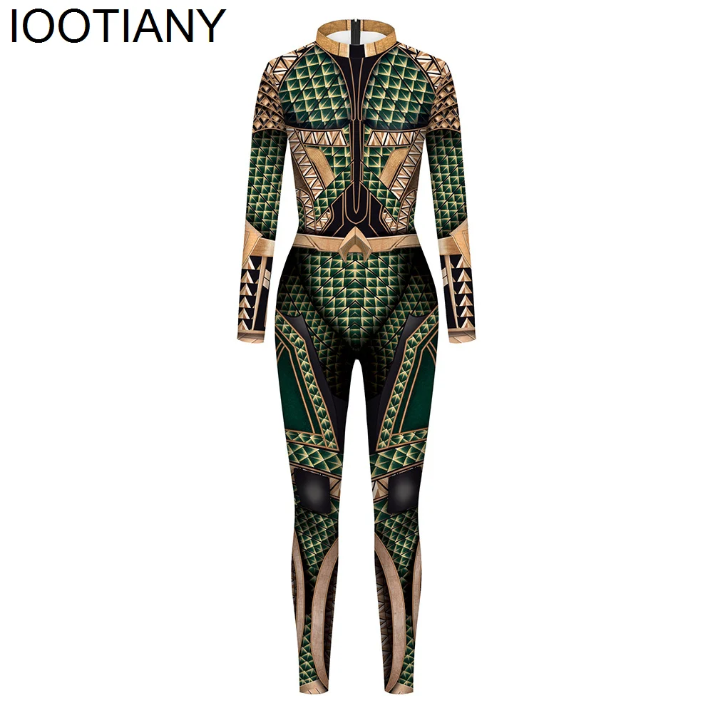 IOOTIANY Fashion Combat Print Halloween Carnival Adult Dress Spandex Jumpsuit  Long Sleeve Cosplay Onesie Outfits