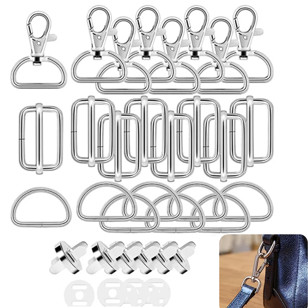 

18/15PCS Purse Hardware Buckles Sets Bag Making Assortment Kit Includes Swivel D Ring Hooks Clasps Slide Buckles Snap Button