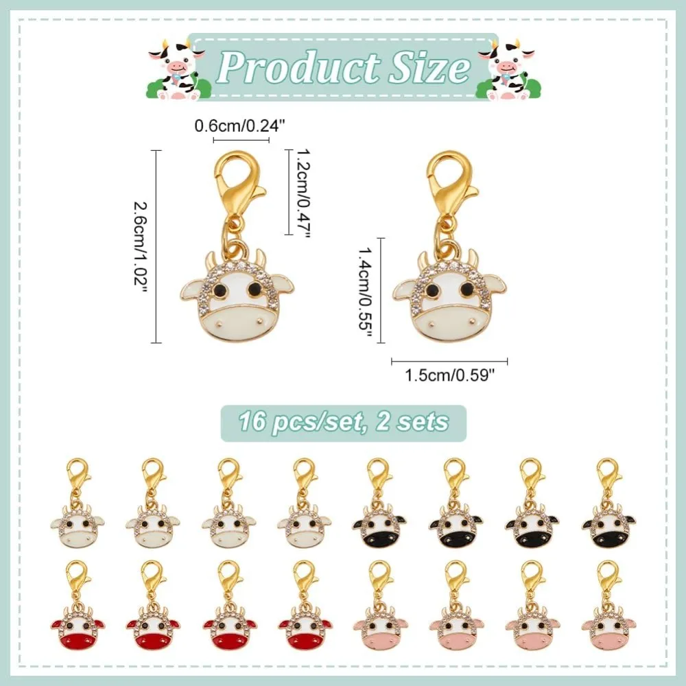 32 Pcs Milk Cow's Head Stitch Markers Enamel Crochet Stitch Marker Removable Lobster Clasp Locking Knitting Markers