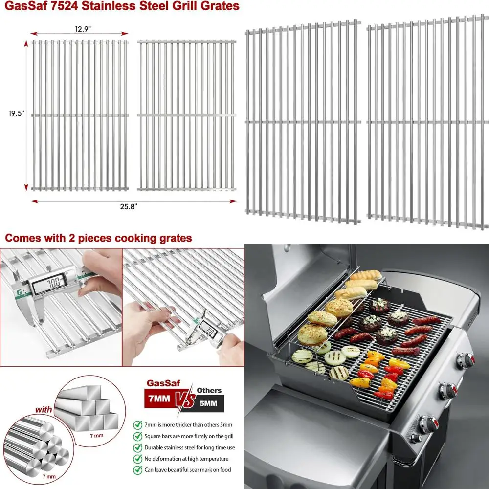 

Weber Genesis 300 & 7MM SUS304 Stainless Steel Cooking Grates for E310-S330 Models (2007-2016), Compatible with Pit Boss PB700 S