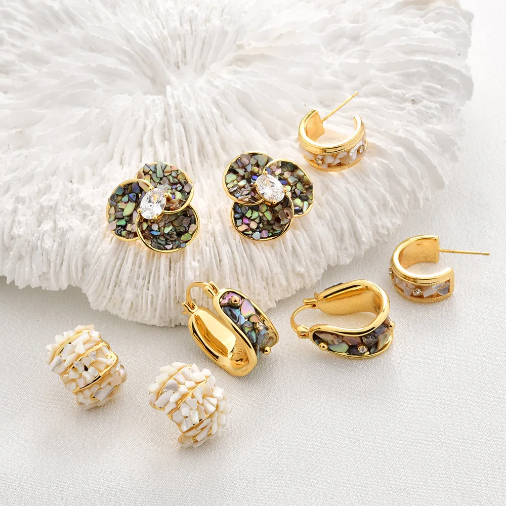22K Gold Plated Shell Huggie Earrings with Cubic Zirconia Women's Luxury Hoop Earrings |Elegant Party Jewelry Daily Wear