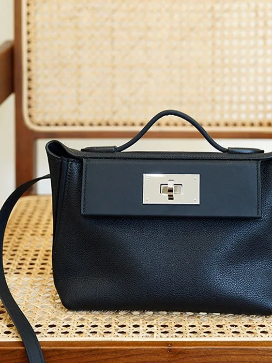 

Vintage Bag Leather Single oulder Women's Bag Commute High Quali Faion Briti Sle Lo Bule Closure Tote Bag