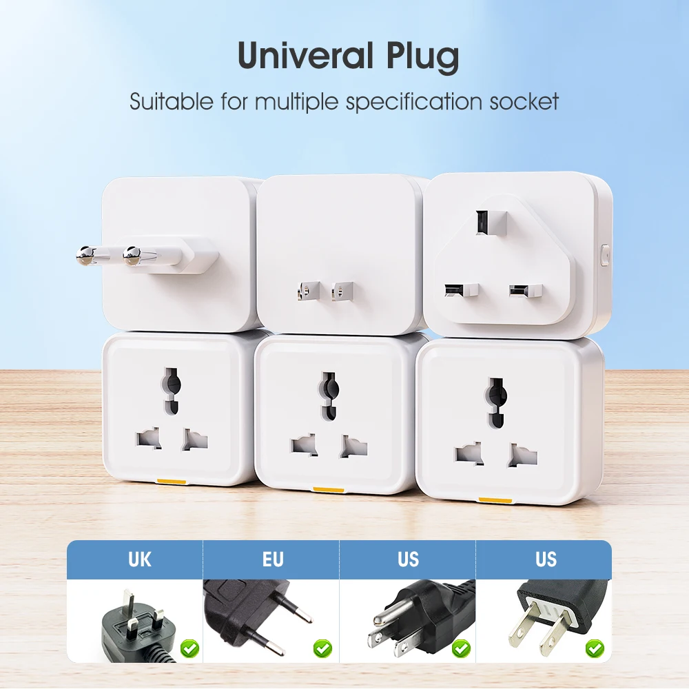 Tuya Smart Home Plug and Socket Wireless WIFI UK EU US Universal 16A Travel Adapter Conversion Socket Power Monitoring