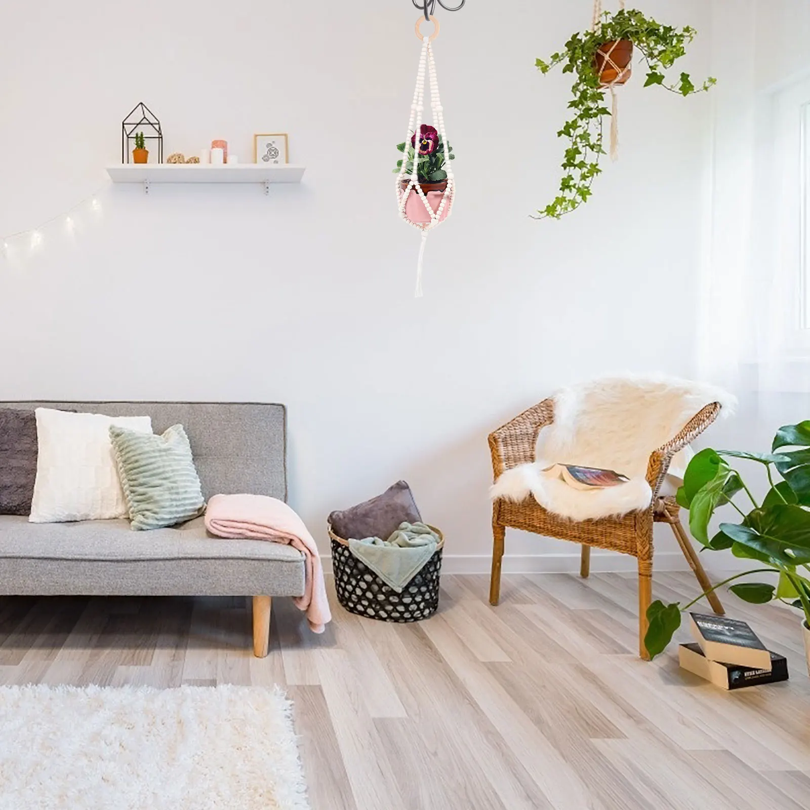 

Wall Mount Plant Hanger Nordic Design Wood Beaded Flowerpot Holder for Indoor Outdoor Home Garden Decor Hanging Accessory