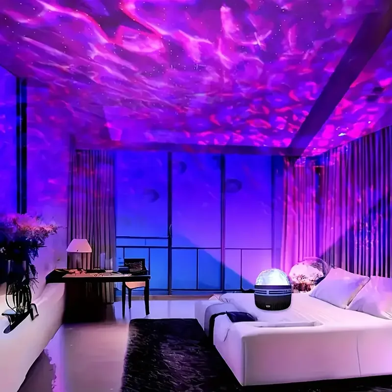 Multifunction USB Projection Light - Aurora & Starry Sky Effect with Remote, 7-Color Wave Night Lamp for Living Room Bedroom