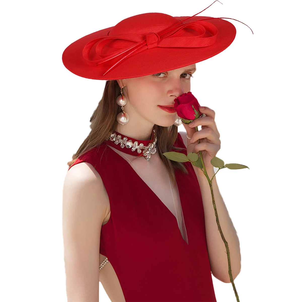 

Sinamay Weddings Fascinators Hats For Women Ladies Large Big Brim Cocktail Church Tea Party Dress Fedoras Hat With Bow Feather