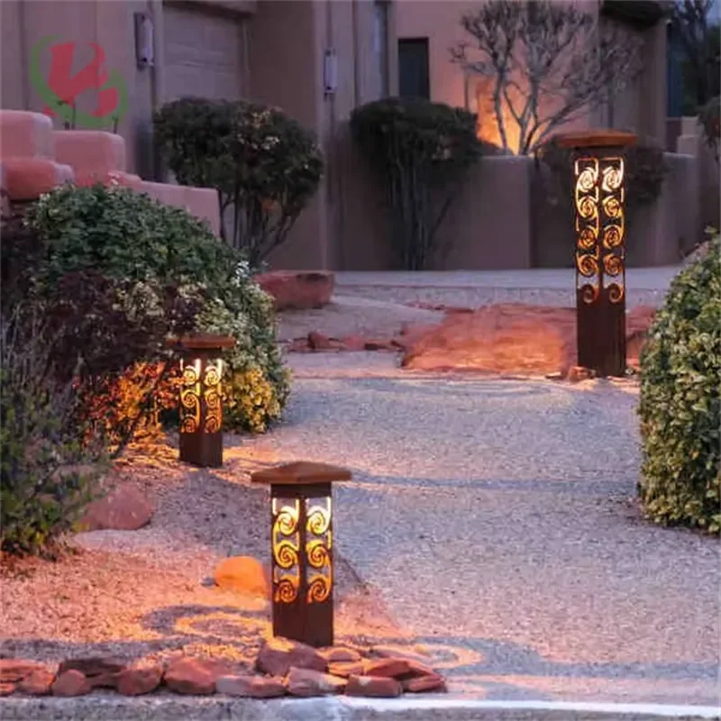 Hot Selling Modern Design Artwork Cutting Corten Steel Metal Garden Art Wall Light Solar