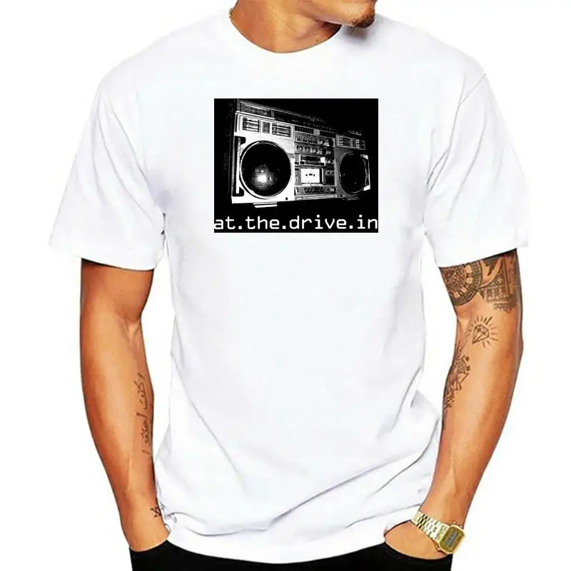 At The Drive in T Shirt Boombox band logo new Mens Black