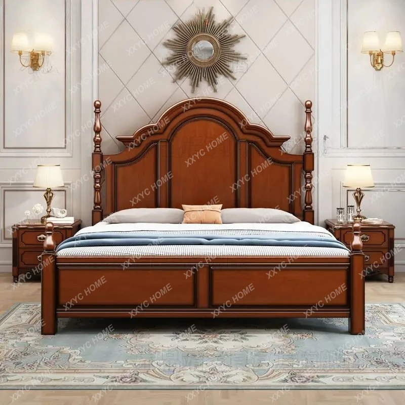GH  master bedroom bed  medieval solid wood bed 1.8 meters double bed modern simple 1.5m2 high box storage