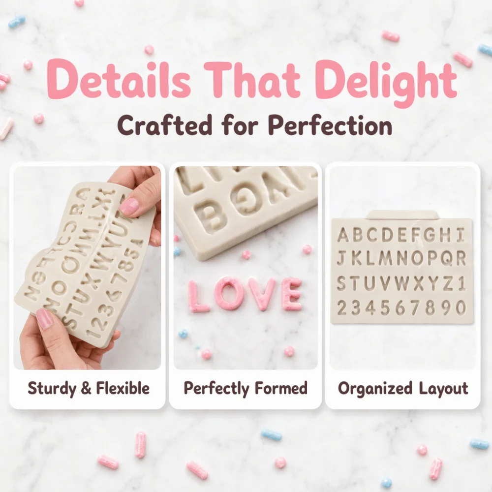 Silicone Silicone Fondant Mold Numeral Cavities 26 Letters Chocolate Baking Mold 10 Numbers White DIY Sugar Craft Mold