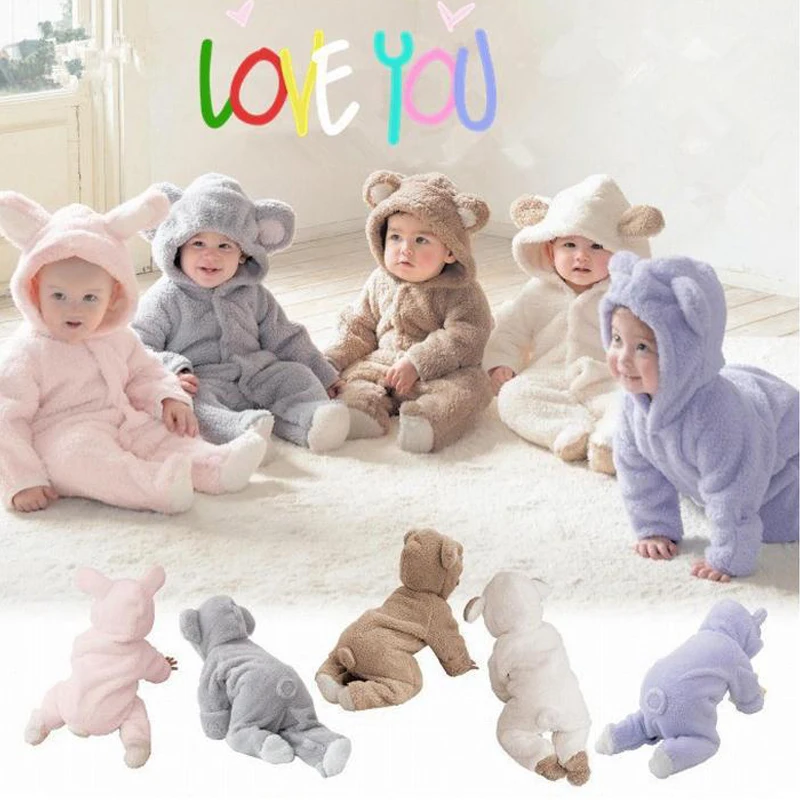 0-12M Newborn Baby Rompers Autumn Winter Warm Fleece Baby Boys Girl Costume Baby Girls Clothing Animal Overall Baby Jumpsuits