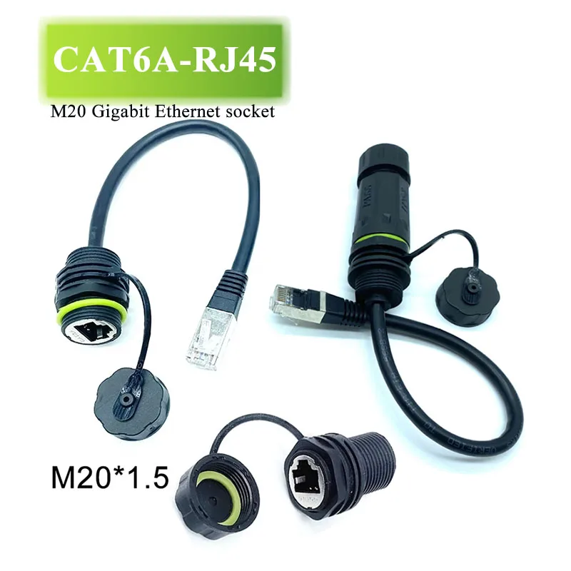 RJ45 CAT6A Aviation Plug Connector M20 Telecommunications Industrial Communication 10 Gigabit Ethernet Socket Plug with Cable