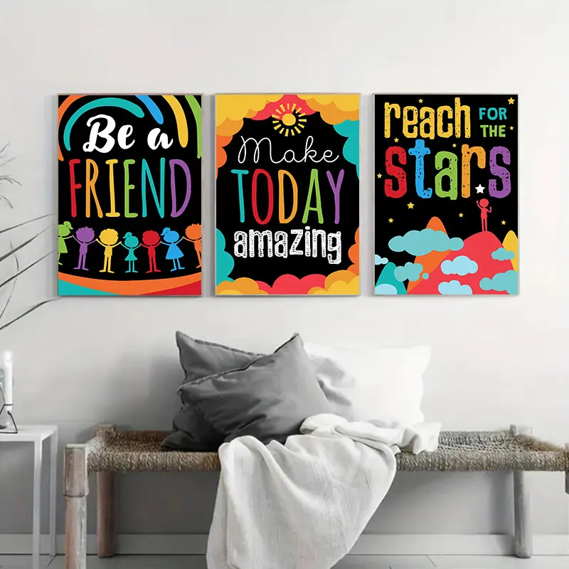 Colorful Cute Dream Big Quotes Canvas Art Prints Modern Kids Style Inspirational Wall Decor Poster for Playroom Bedroom