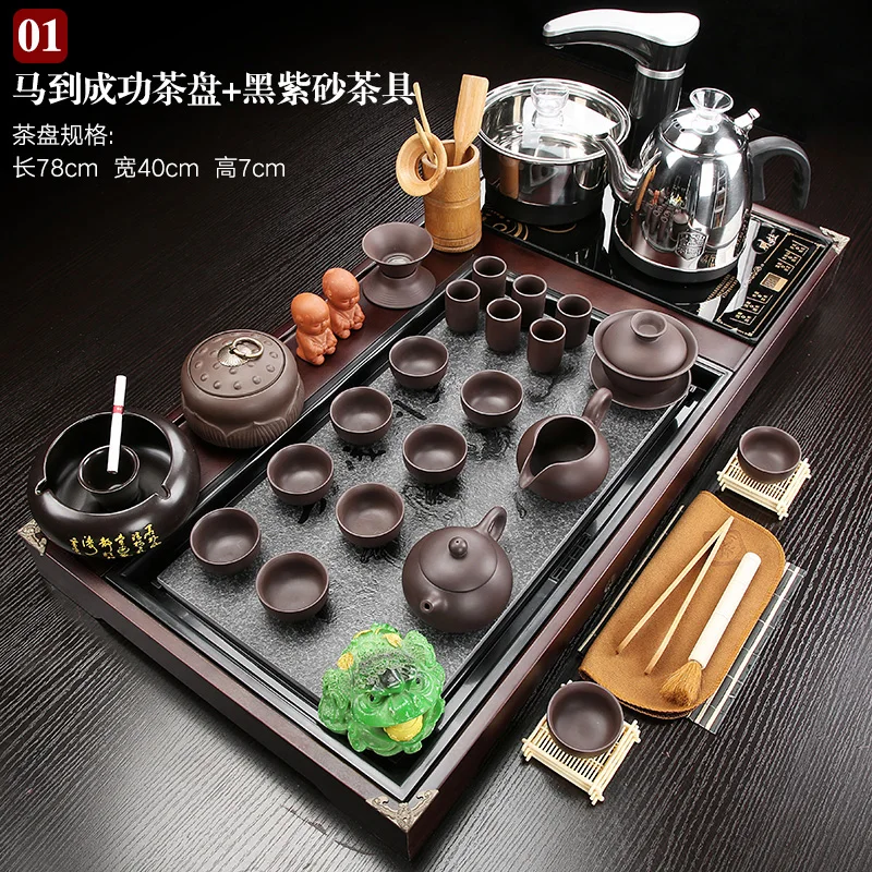 Chinese Kung Fu Tea Set Complete Teapot Infuser Purple Clay Tea Cup Set Tray Living Room Modern Design Tasse Drinkware Dining