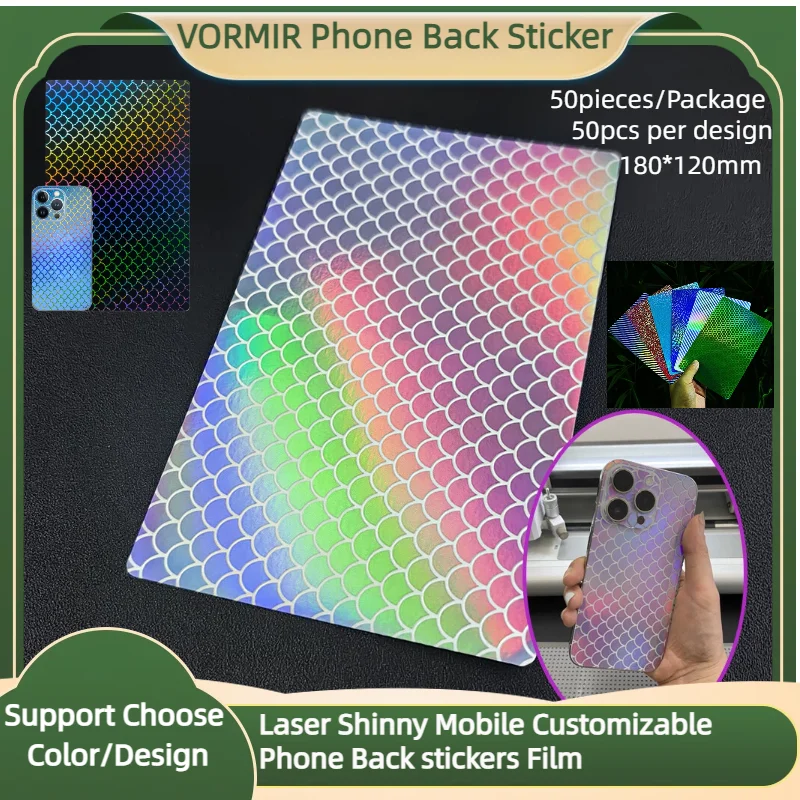 

50pcs Glitter Laser Colorful Shinny Holographic Mobile Phone Back Film sticker Pattern Transparent Custom skin For Blade Cutter