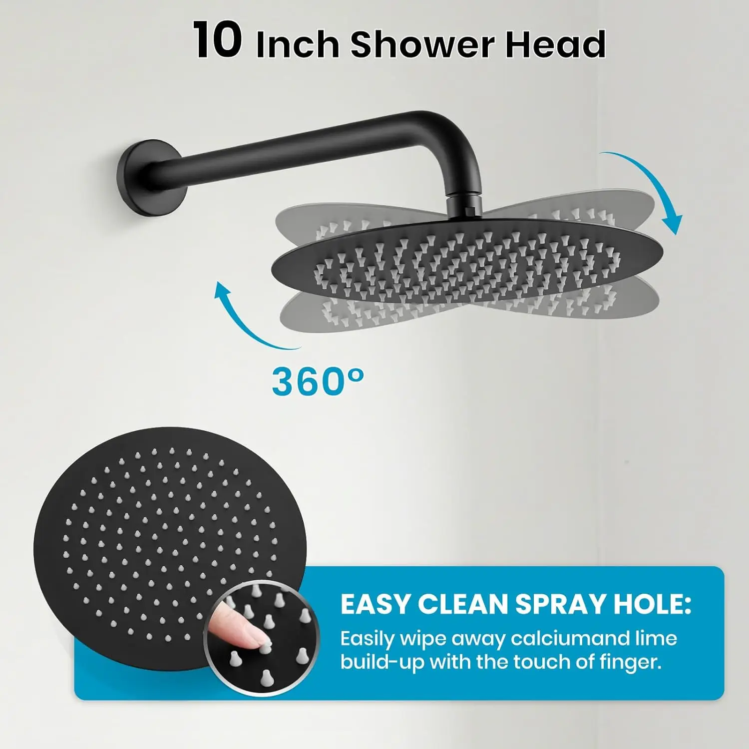 10 Inch Round Rainfall Showerhead Wall Mounted High Pressure Faucet Set with Valve and Handheld Spray, Matte Black